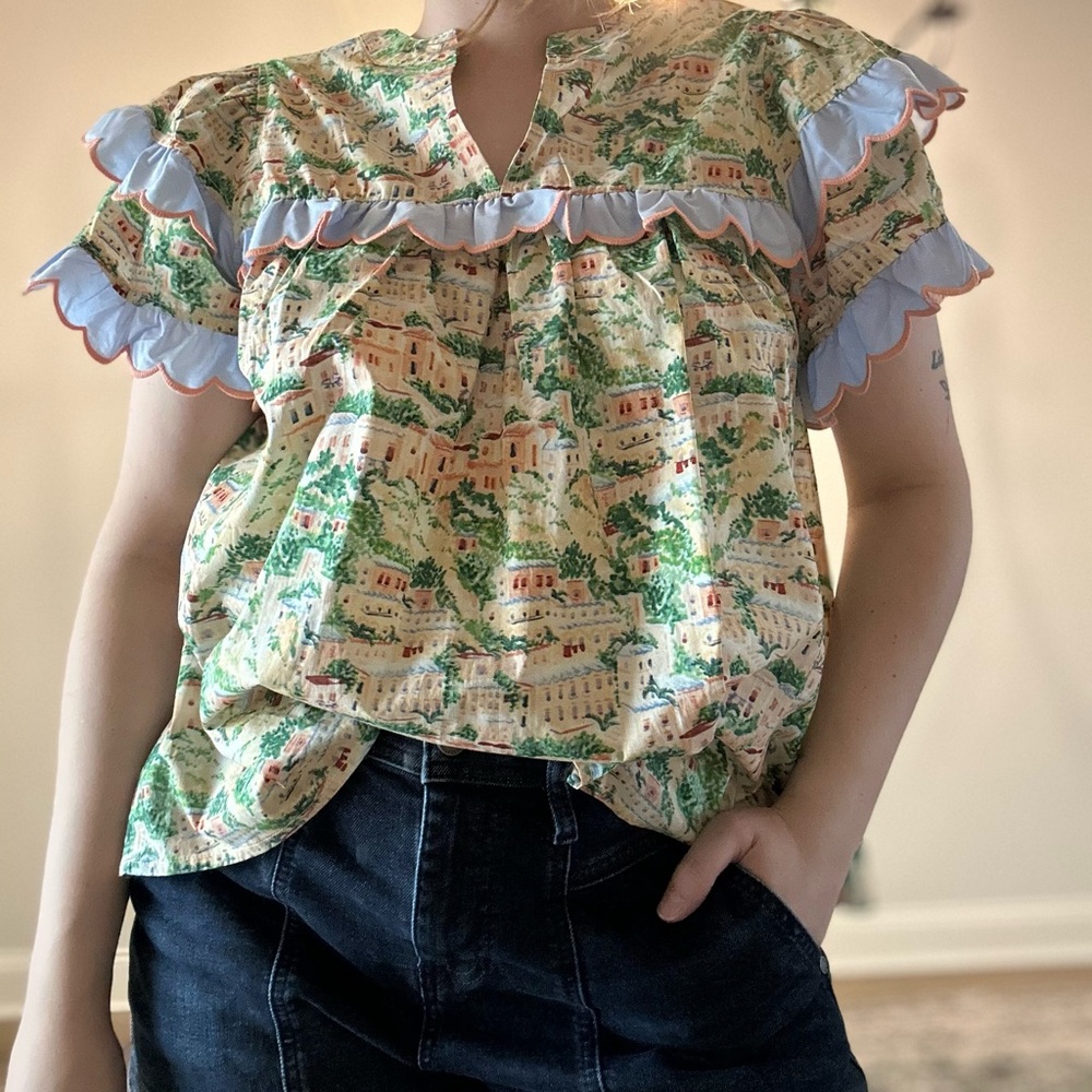 Entro Yellow Village Flutter Sleeve Top